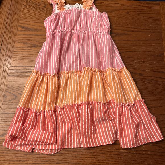 Jona Michelle Dress Size 8Y Pink Stripes Orange Tiered Sleeveless Summer‎ (4) - Picture 8 of 10